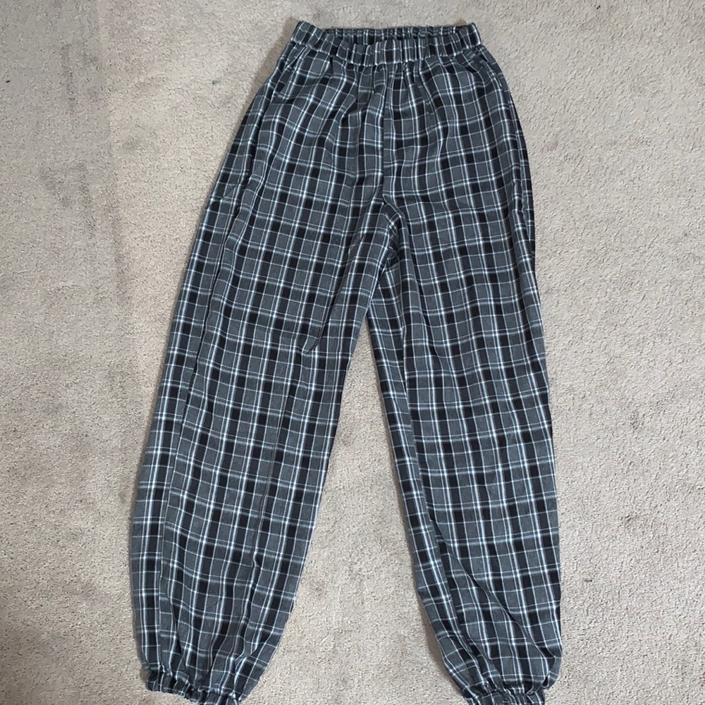 Plaid Elastic Waist Joggers